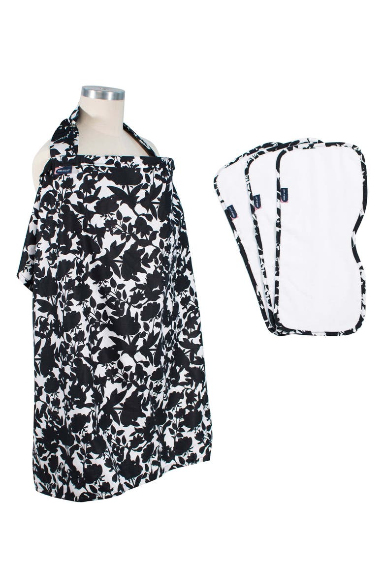 Bébé au Lait Gingko Print Cover & 3-Pack Burp Cloths, Main, color,