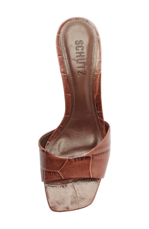 Schutz Posseni Croc-embossed Leather Mule Sandals In Brown