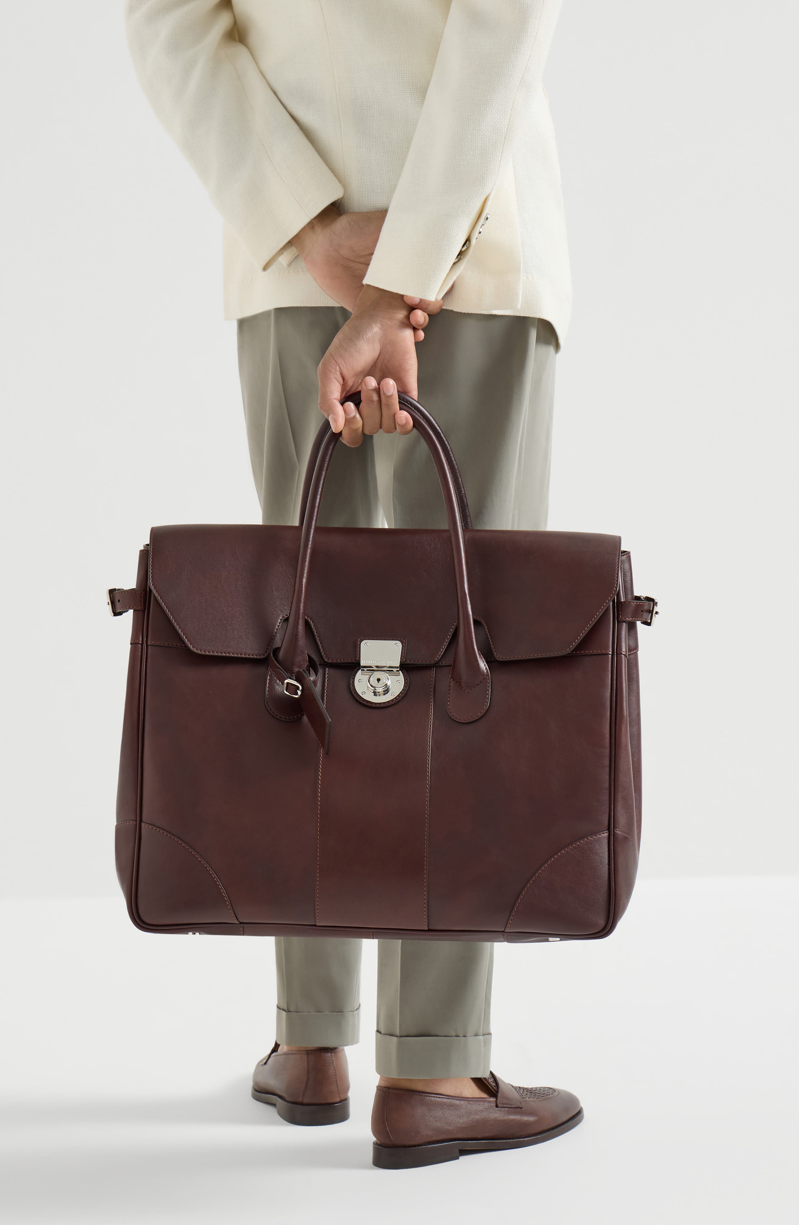 Brunello Cucinelli Calfskin Boston casual bag, Alternate, color, Burgundy