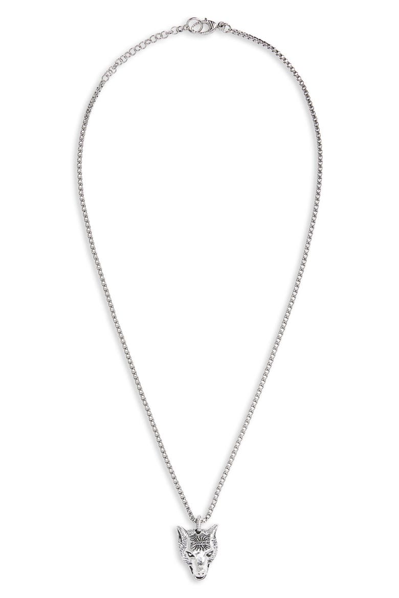Wolf Head Sterling Silver Necklace, Main, color, SILVER