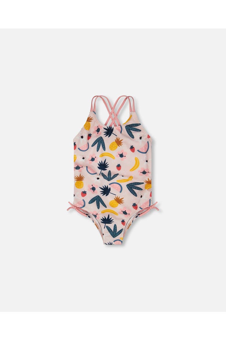 One-Piece Double Crossed Straps Fruits Swimsuit, Main, color, Pink Printed Fruits