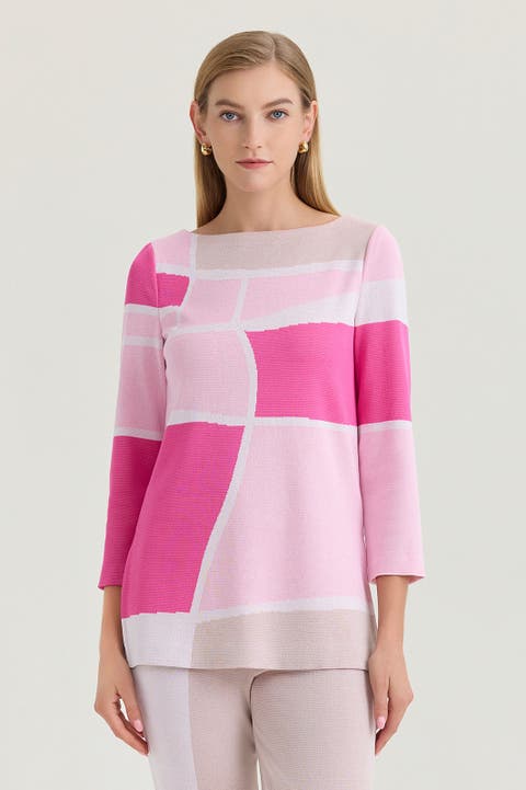 Ming Wang Colorblock Jacquard Soft Knit Tunic