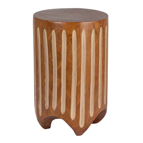 Hand-Carved Side Table with Vertical Stripes