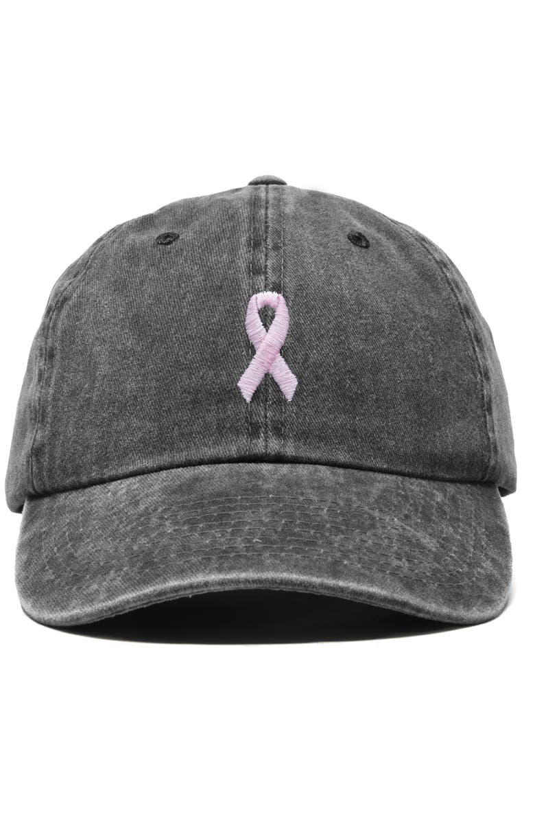 Dalix Pink Ribbon Dad Cap, Main, color, Washed Black