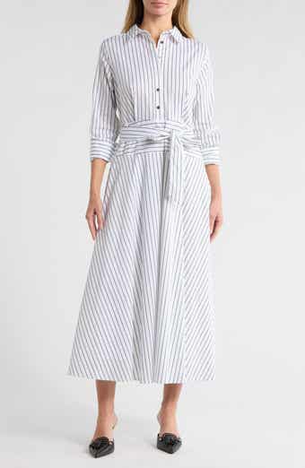 Ellen Tracy Stripe Long Sleeve Stretch Poplin Shirtdress