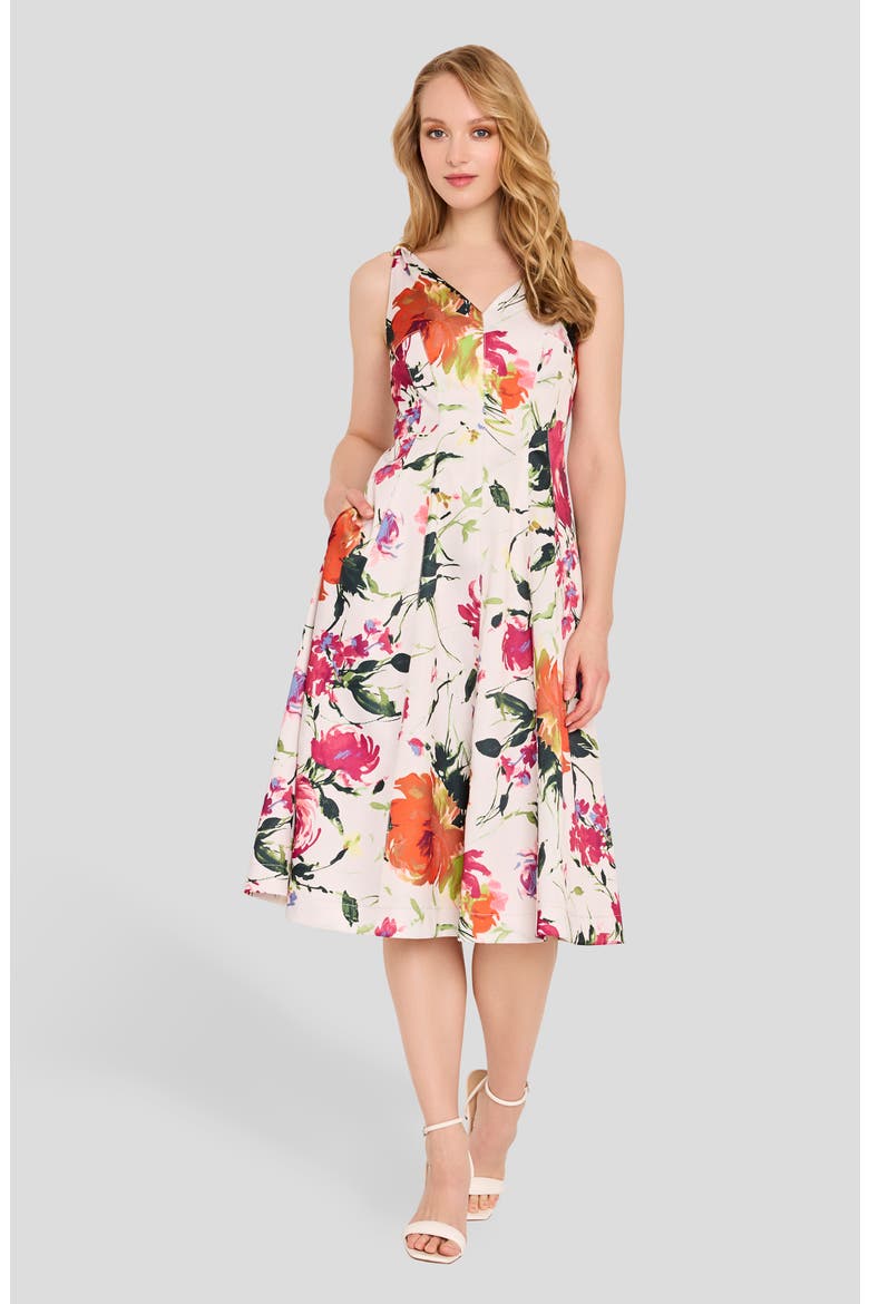 Hardware On Print Fit & Flare Dress, Alternate, color, SAND FLORAL