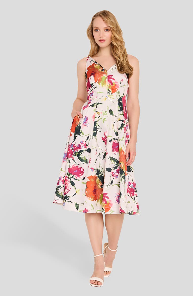 Tahari ASL Hardware On Print Fit & Flare Dress, Alternate, color, Sand Floral