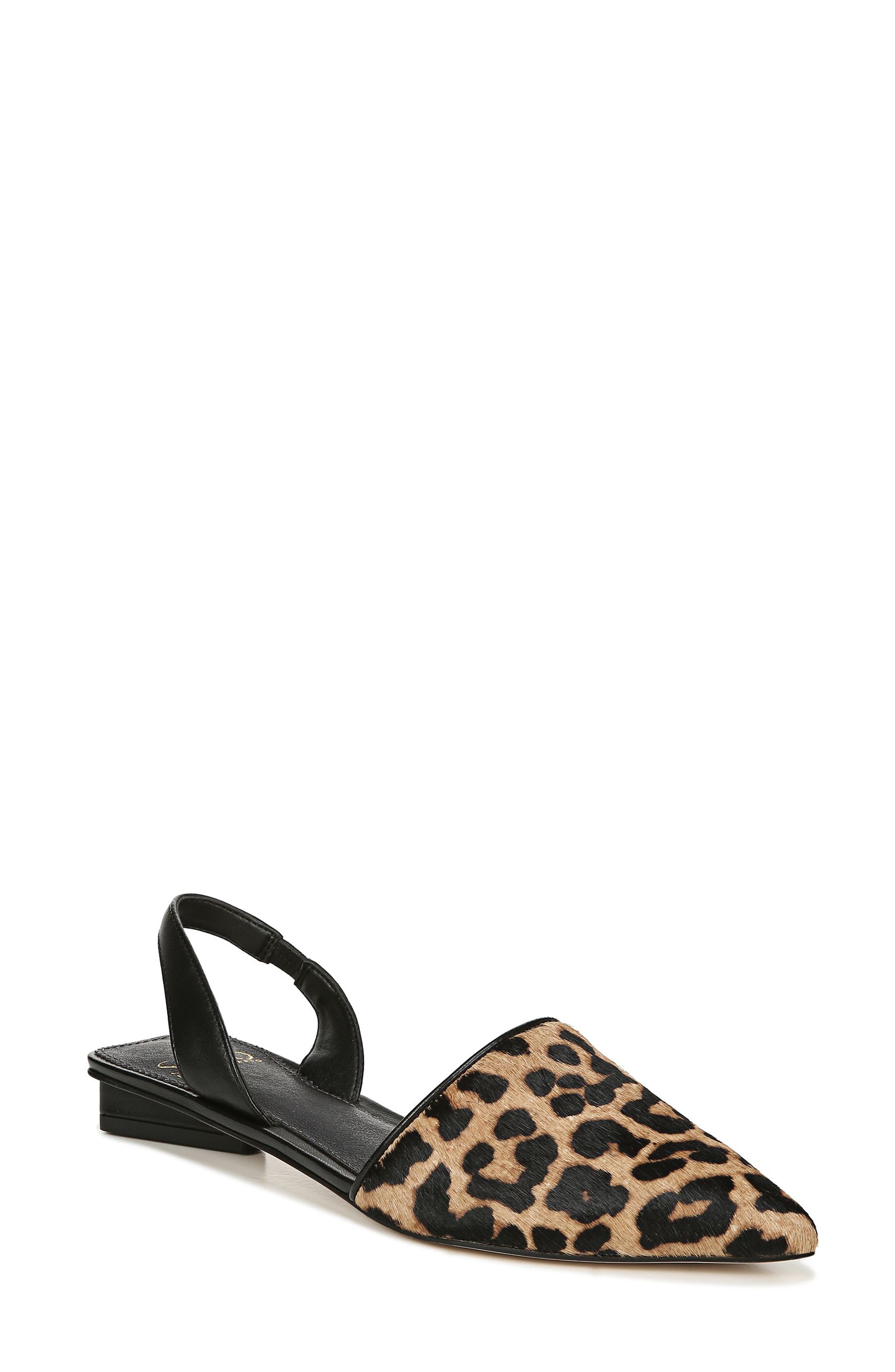 Pointed Toe Slingback Flat, Main, color, LEOPARD PRINT CALF HAIR