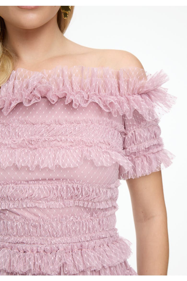Ruffle Off-Shoulder Mesh Maxi Dress, Alternate, color, FROSTED PINK