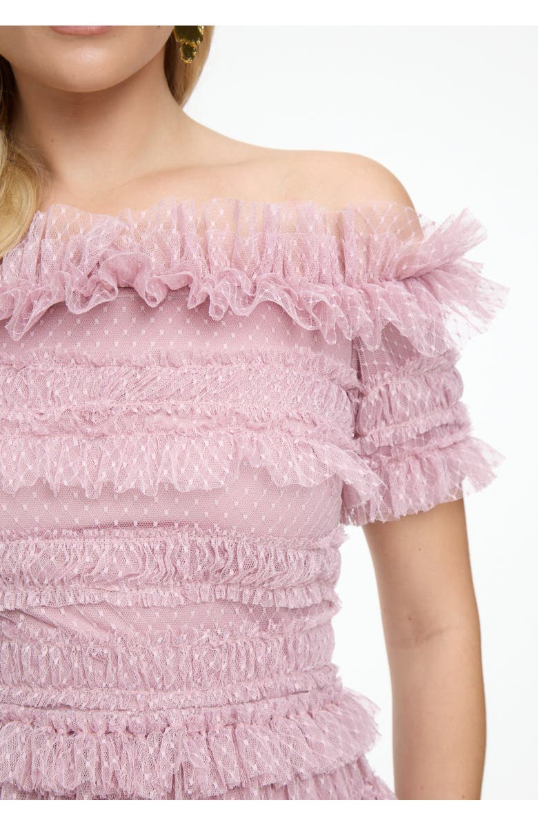 BEAUUT Ruffle Off-Shoulder Mesh Maxi Dress, Alternate, color, Frosted Pink