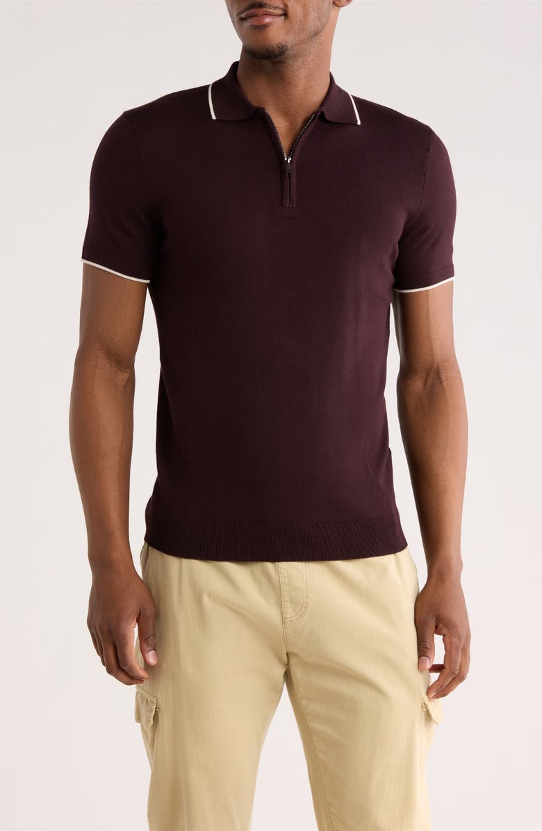 DENIM AND FLOWER Quarter Zip Polo Sweater, Main, color, Wine