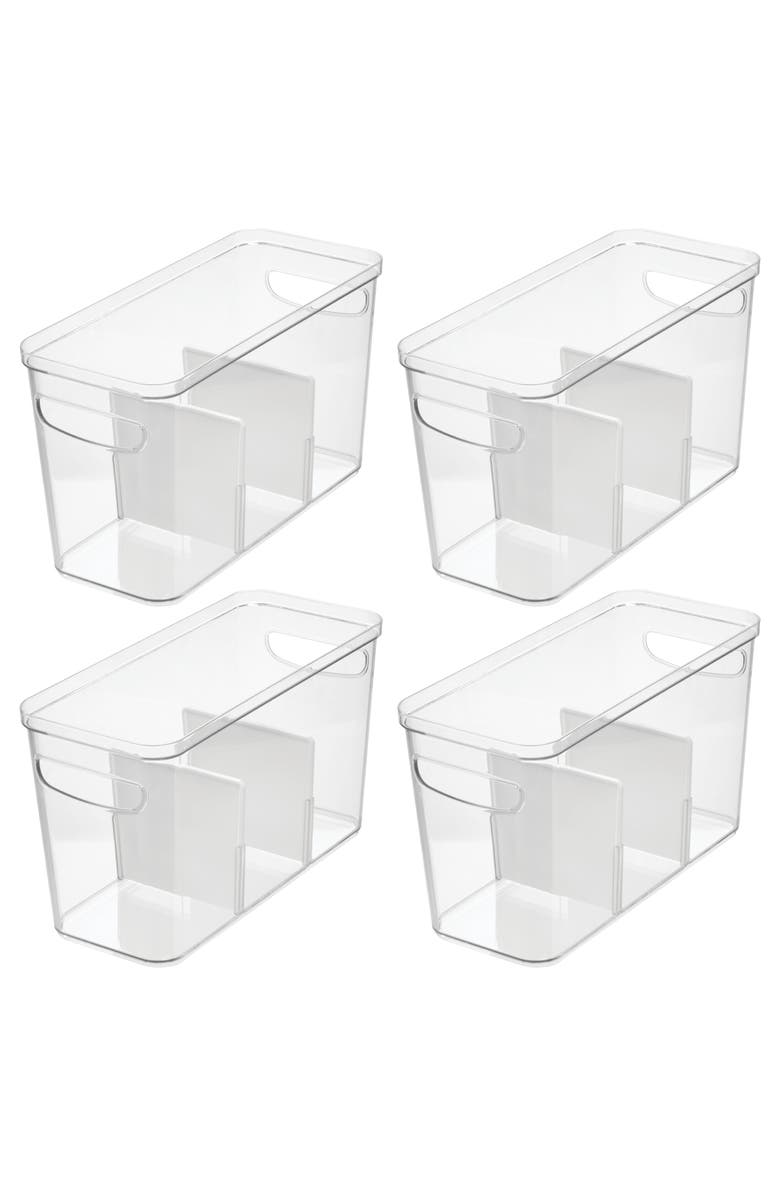 iDesign 3-Section Divided Pantry Organizer Bin - Set of 4 - Clear/White, Main, color, Clear