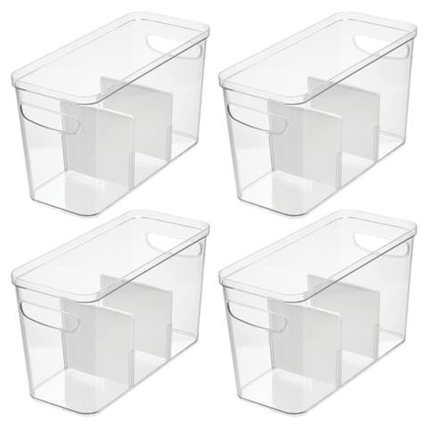 3-Section Divided Pantry Organizer Bin - Set of 4 - Clear/White