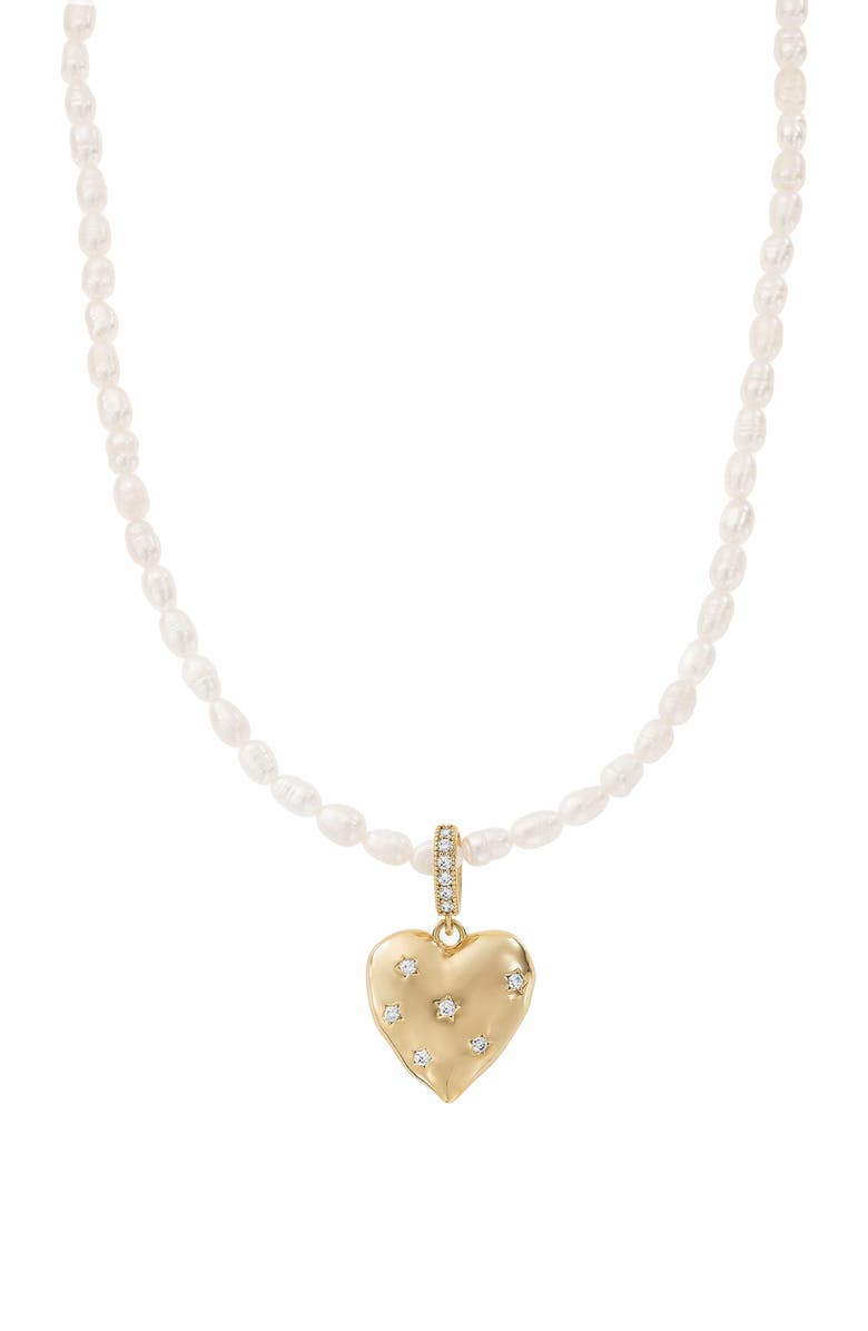 Bearfruit Jewelry Gleam Cultured Pearl Necklace with Heart Shaped Charm Pendant, Main, color, Gold