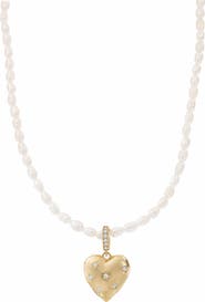 Bearfruit Jewelry Gleam Cultured Pearl Necklace with Heart Shaped Charm Pendant