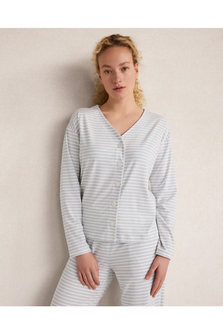 Organic Cotton Jersey Striped Cardigan, Main, color, Tex Stripe River/Ivory