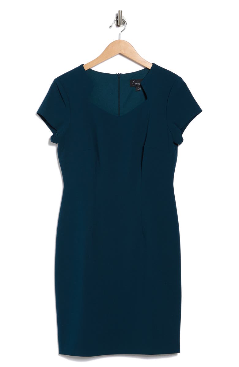 Connected Apparel Notched Neck Cap Sleeve Crepe Sheath Dress, Alternate, color, Dark Mallard