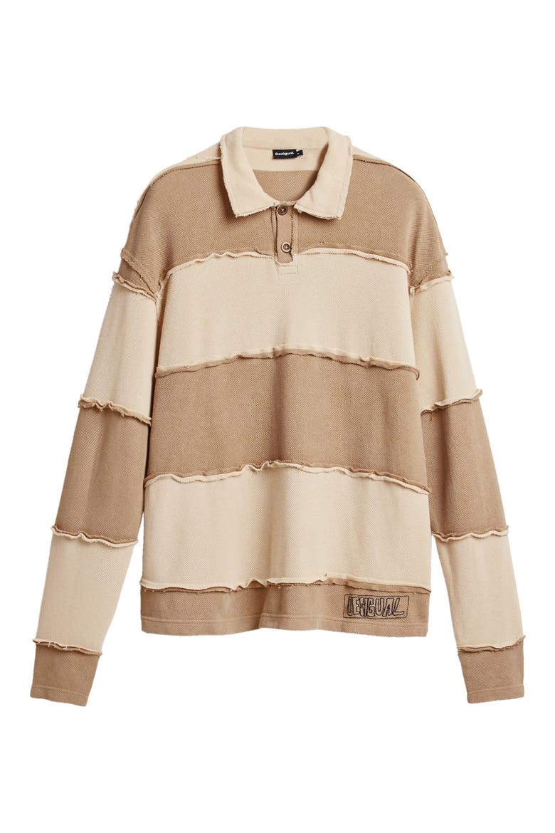 Raw Edge Long Sleeve Polo, Alternate, color, WHITE