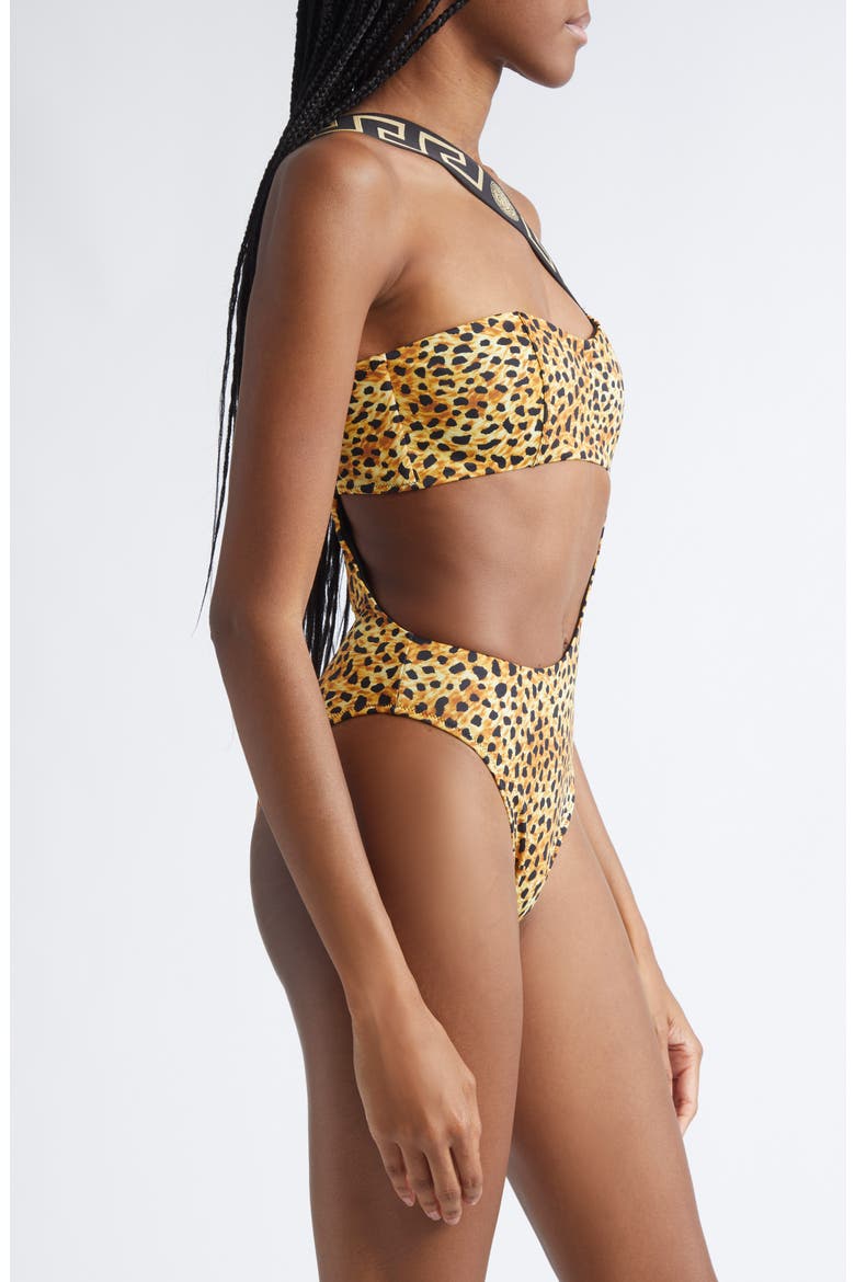 Cheetah Print Cutout One-Shoulder One-Piece Swimsuit, Alternate, color, NEUTRAL