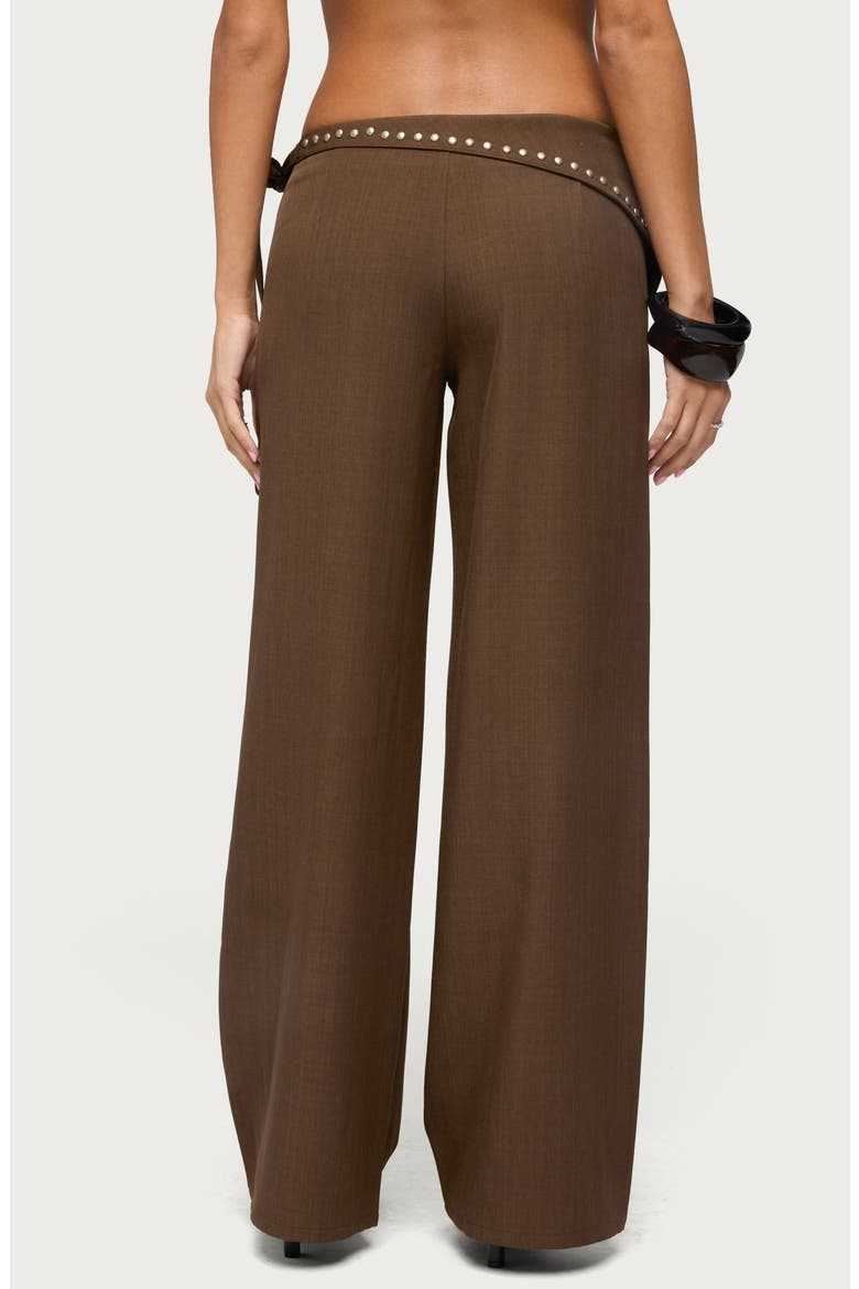 Avery Studded Foldover Low Rise Wide Leg Pants, Alternate, color, BROWN