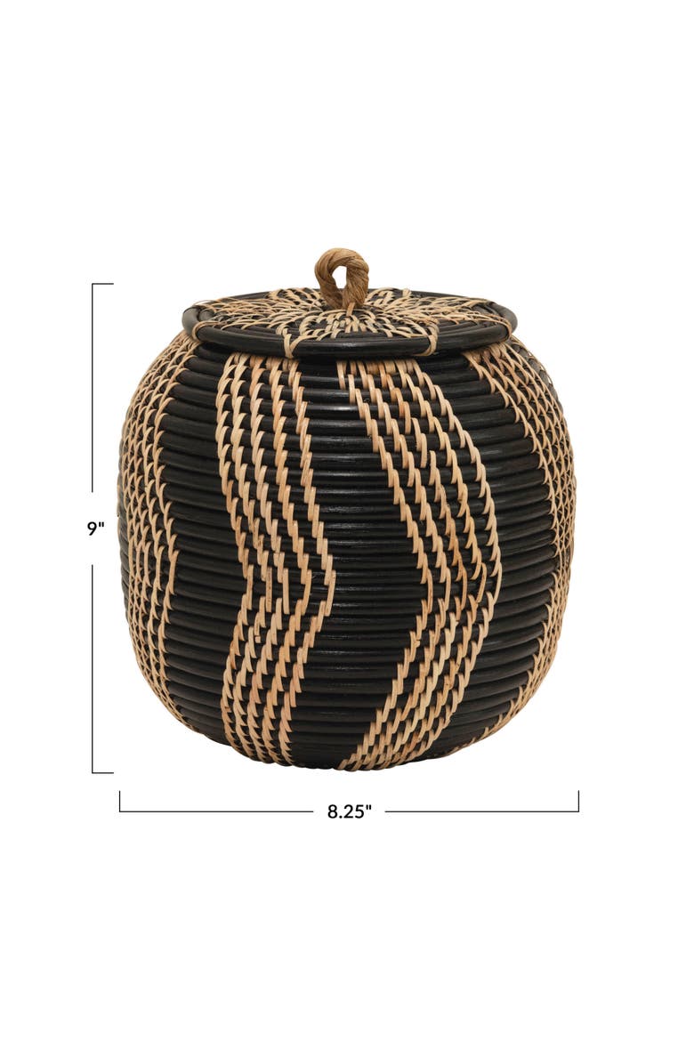Decorative Handwoven Rattan Storage Basket Storage with Lid, Natural and Black, Alternate, color, Black