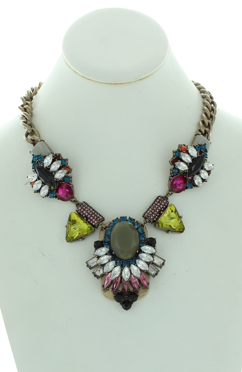 OLIVIA WELLES Emma Jeweled Statement Necklace, Alternate, color, Burnished Gold / Multi
