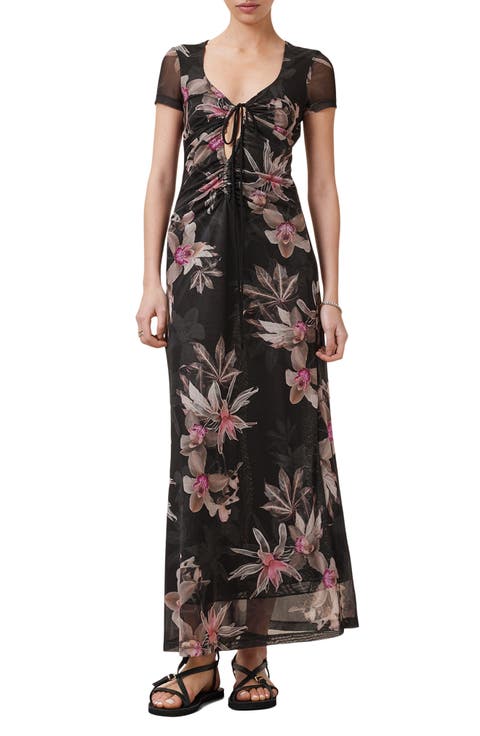 Gabby Floral Print Mesh Maxi Dress