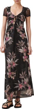 AllSaints Gabby Floral Print Mesh Maxi Dress