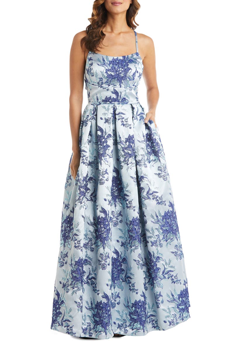 Morgan & Co. Metallic Brocade Ballgown, Main, color, 