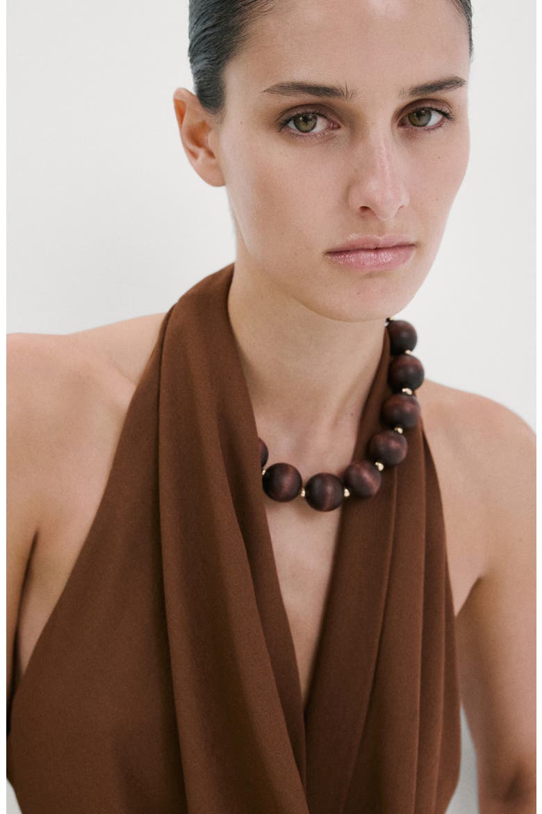 Coris Draped Halter Top, Alternate, color, BROWN
