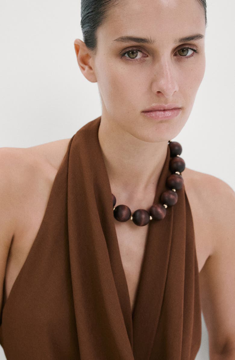 MANGO Coris Draped Halter Top, Alternate, color, Brown