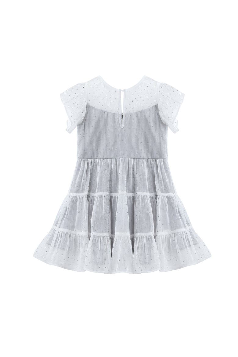 Shimmer Shine Flutter Sleeve Polka Dot Tiered Dress, Alternate, color, Silver
