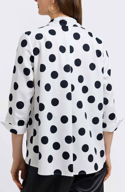 Foxcroft Agnes Dot Print Three-quarter Sleeve Popover Top In White