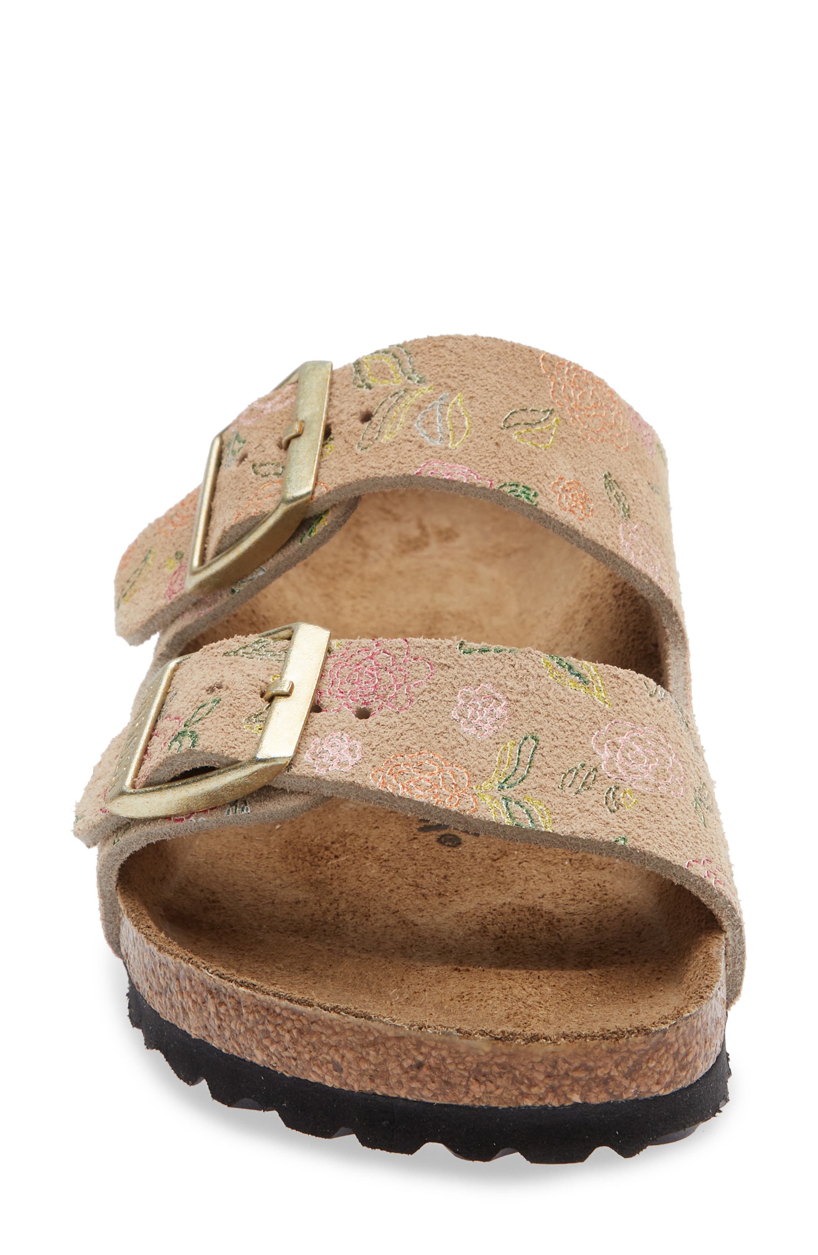 Birkenstock Arizona Flower Print Slide Sandal, Alternate, color, Sandcastle Suede