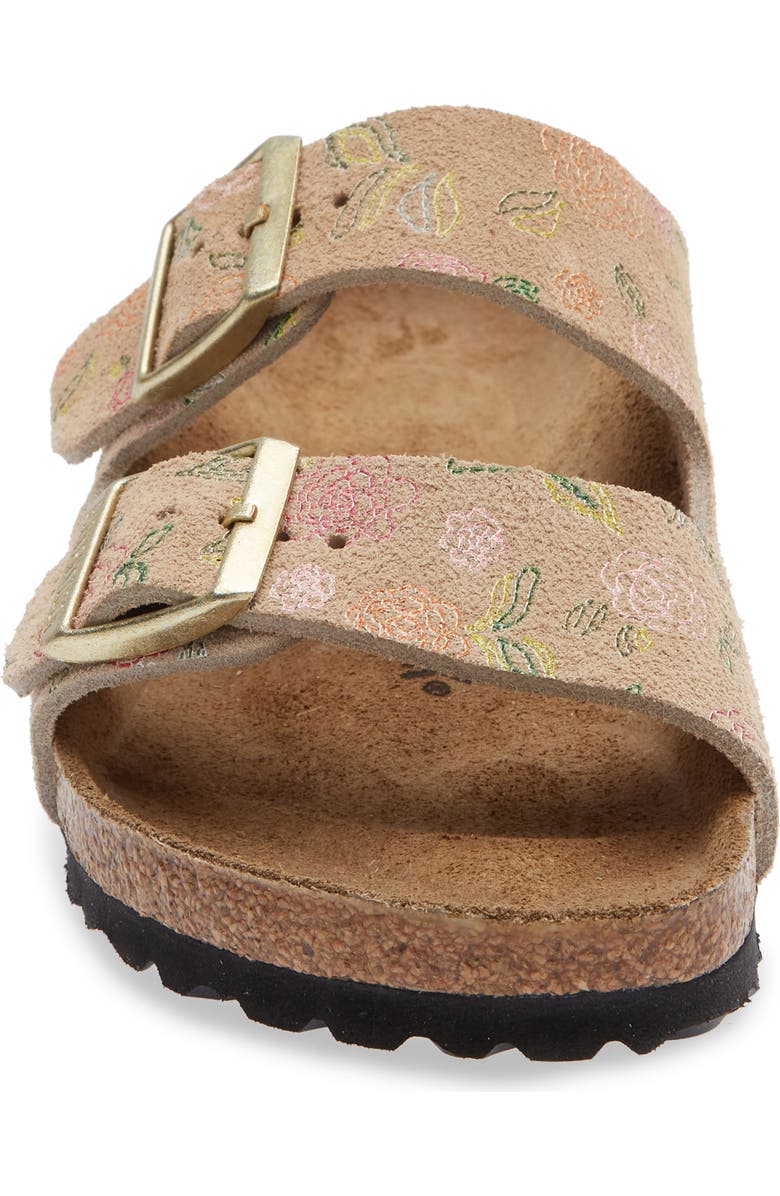 Birkenstock Arizona Flower Print Slide Sandal, Alternate, color, Sandcastle Suede