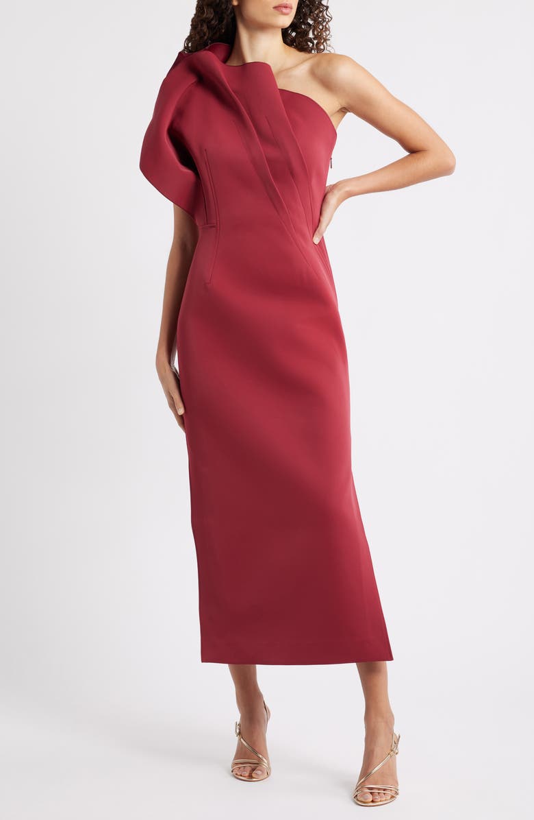 Acler Hawkley One-Shoulder Midi Dress, Main, color, Bordeaux