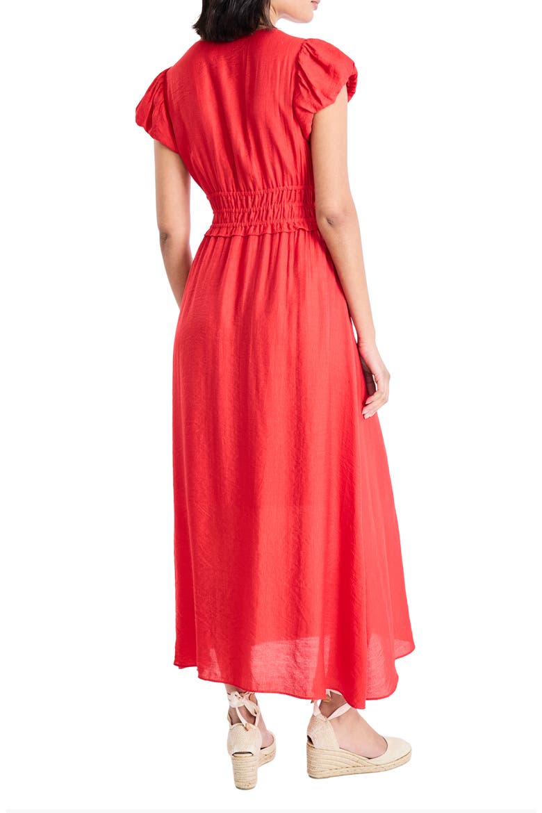 Puff Sleeve Fit & Flare Midi Dress, Alternate, color, RISK RED