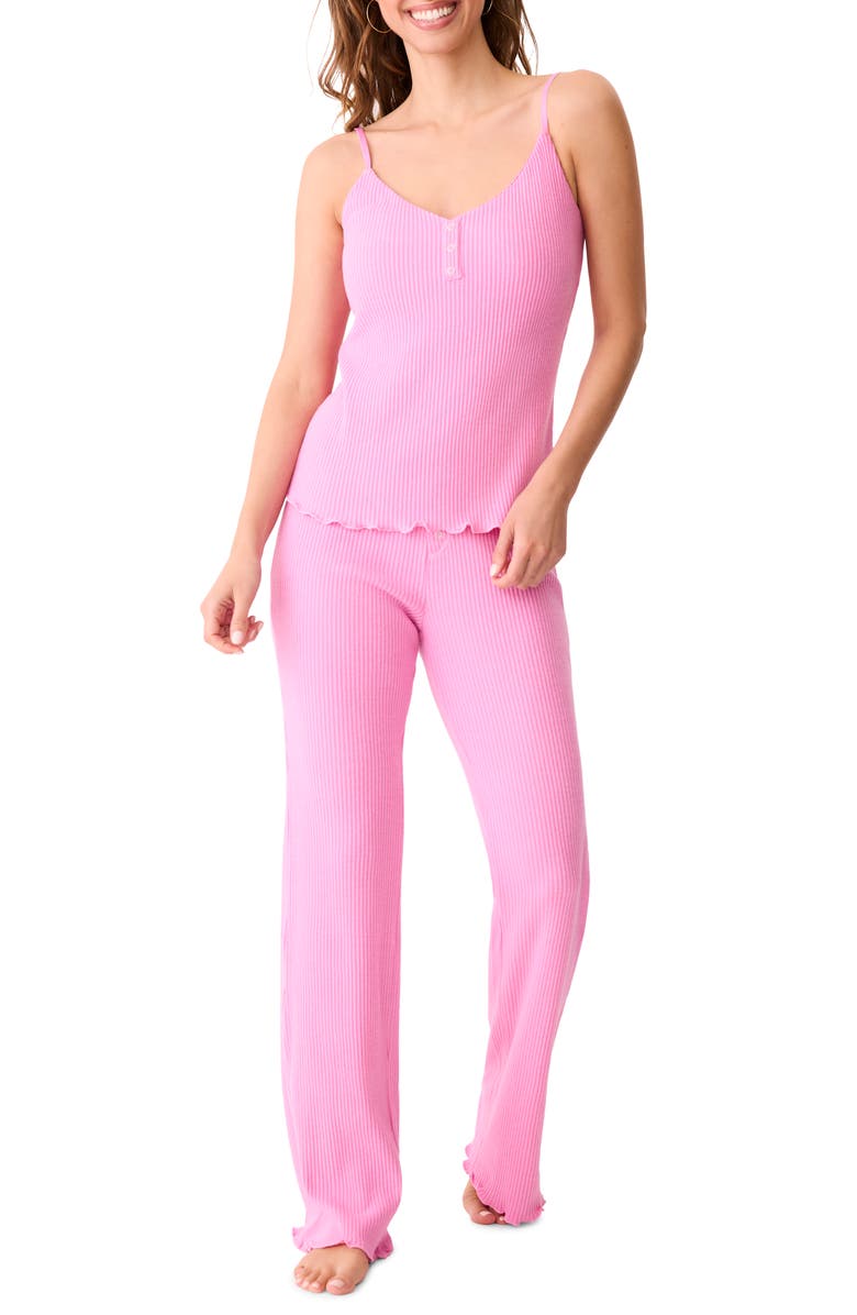 PJ Salvage Live in Color Rib Pajamas, Main, color, Pink Rose