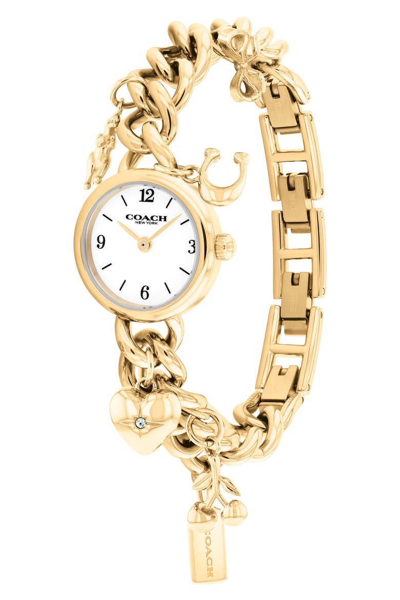 Iris Goldtone Charm Bracelet Watch, 22.5mm, Alternate, color, GOLD