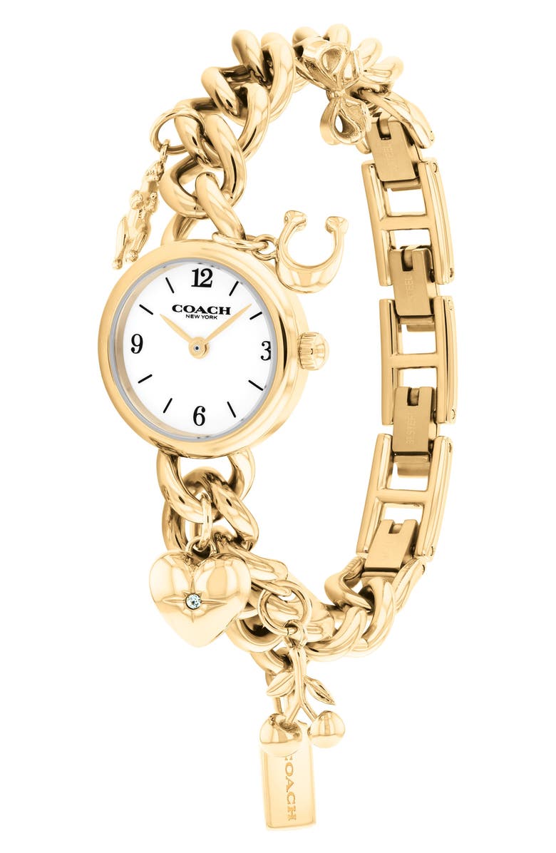 COACH Iris Goldtone Charm Bracelet Watch, 22.5mm, Alternate, color, Gold