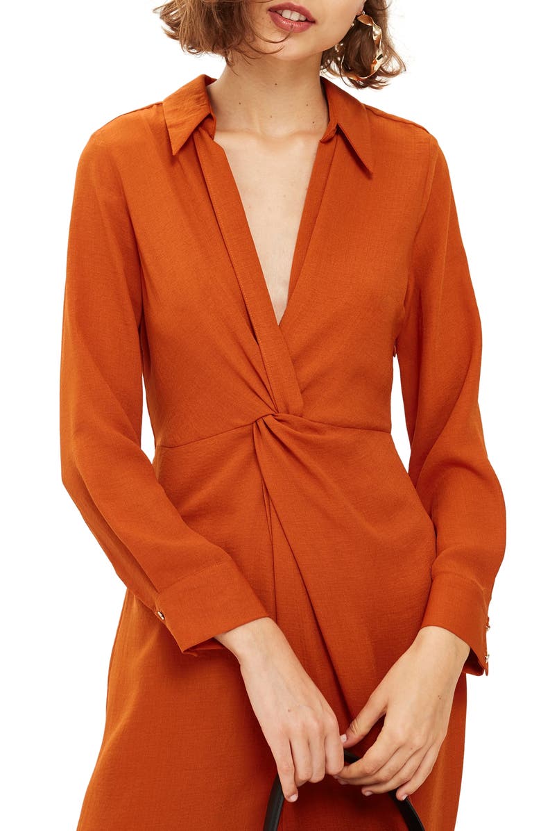 Topshop Twist Front Midi Dress, Alternate, color, 