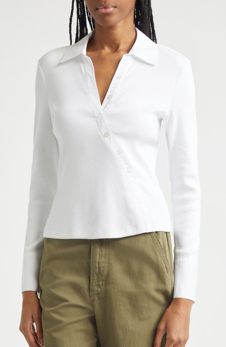 Veronica Beard Brenner Stretch Cotton Rib Top, Alternate, color, White