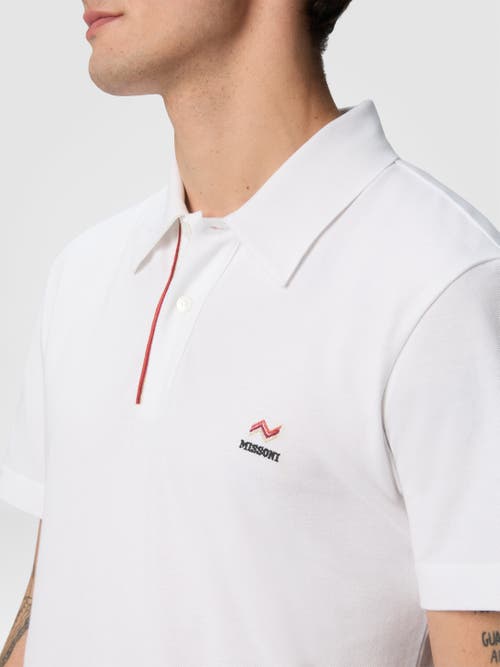 Missoni Solid Color Cotton Piqué Polo Shirt With Zigzag Embroidery And Contrasting Detail In White