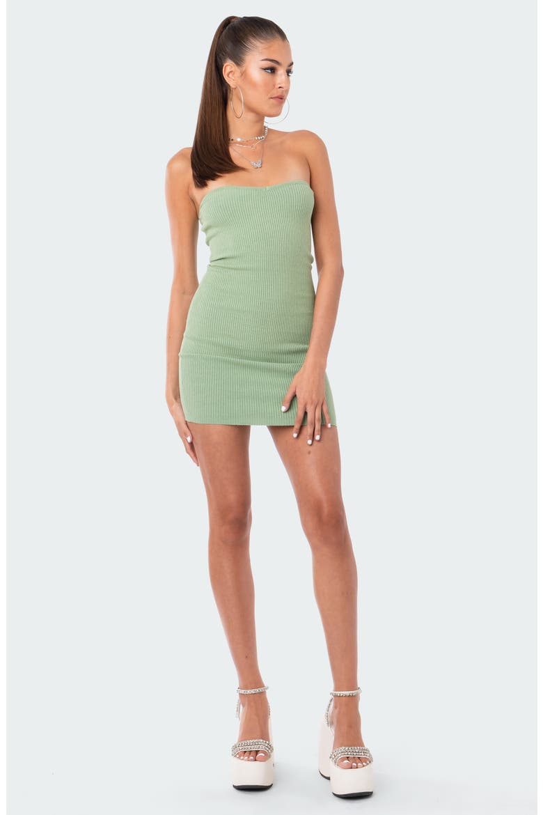 Sweetheart Strapless Rib Knit Minidress, Alternate, color, GREEN
