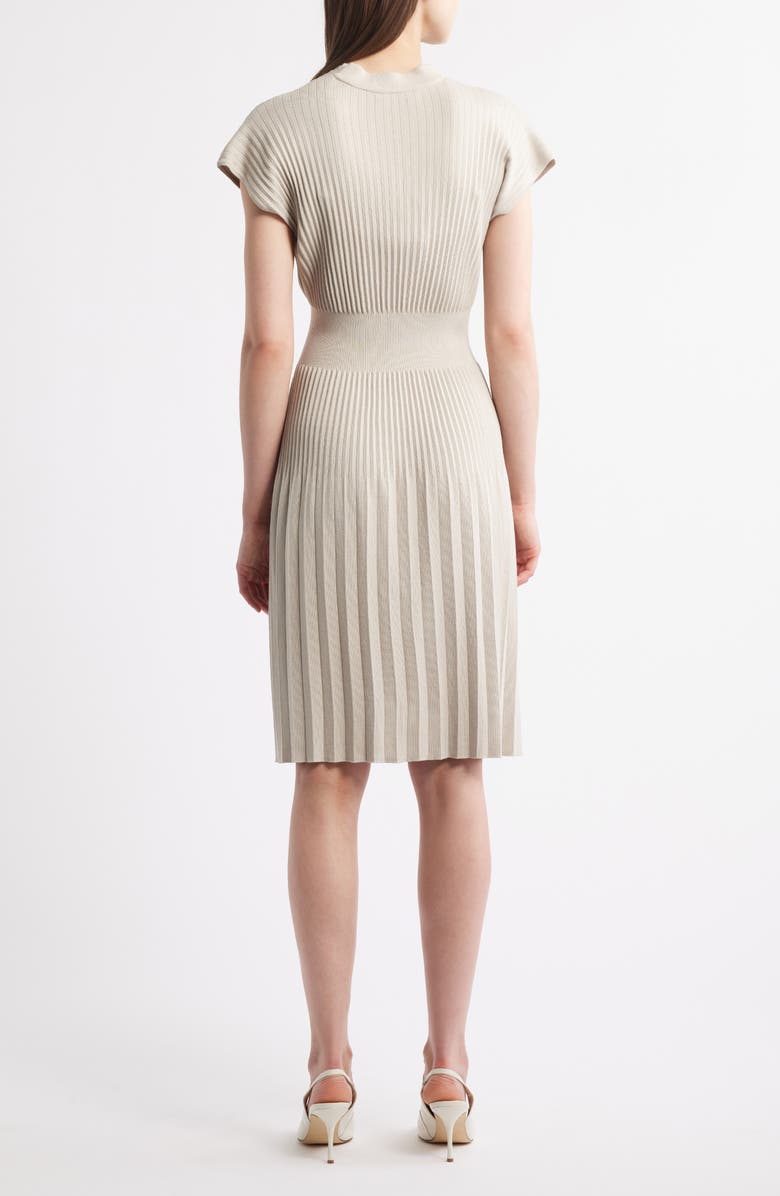 Ming Wang x Tanya Foster Pleated Rib Fit & Flare Dress, Alternate, color,