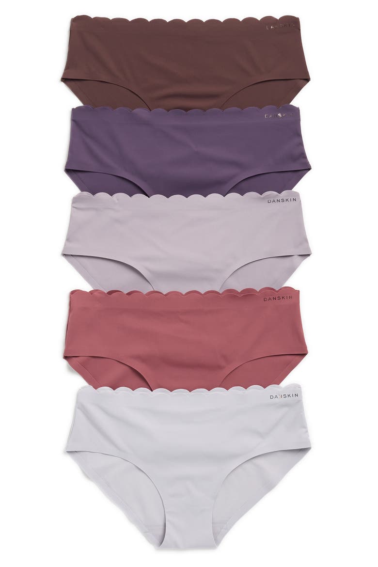 Assorted 5-Pack Scallop Hipster Briefs, Main, color, VIOLET/COSMOS/WOOD/MAUVE/HAZE