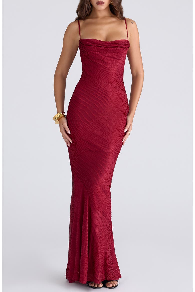 Nalani Satin Burnout Gown, Main, color, DEEP RED
