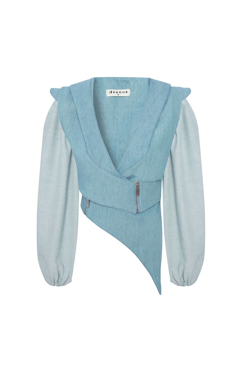 Jendue Belinda Denim Vest & Jacket - Asymmetrical Style, Alternate, color, Iced Blue