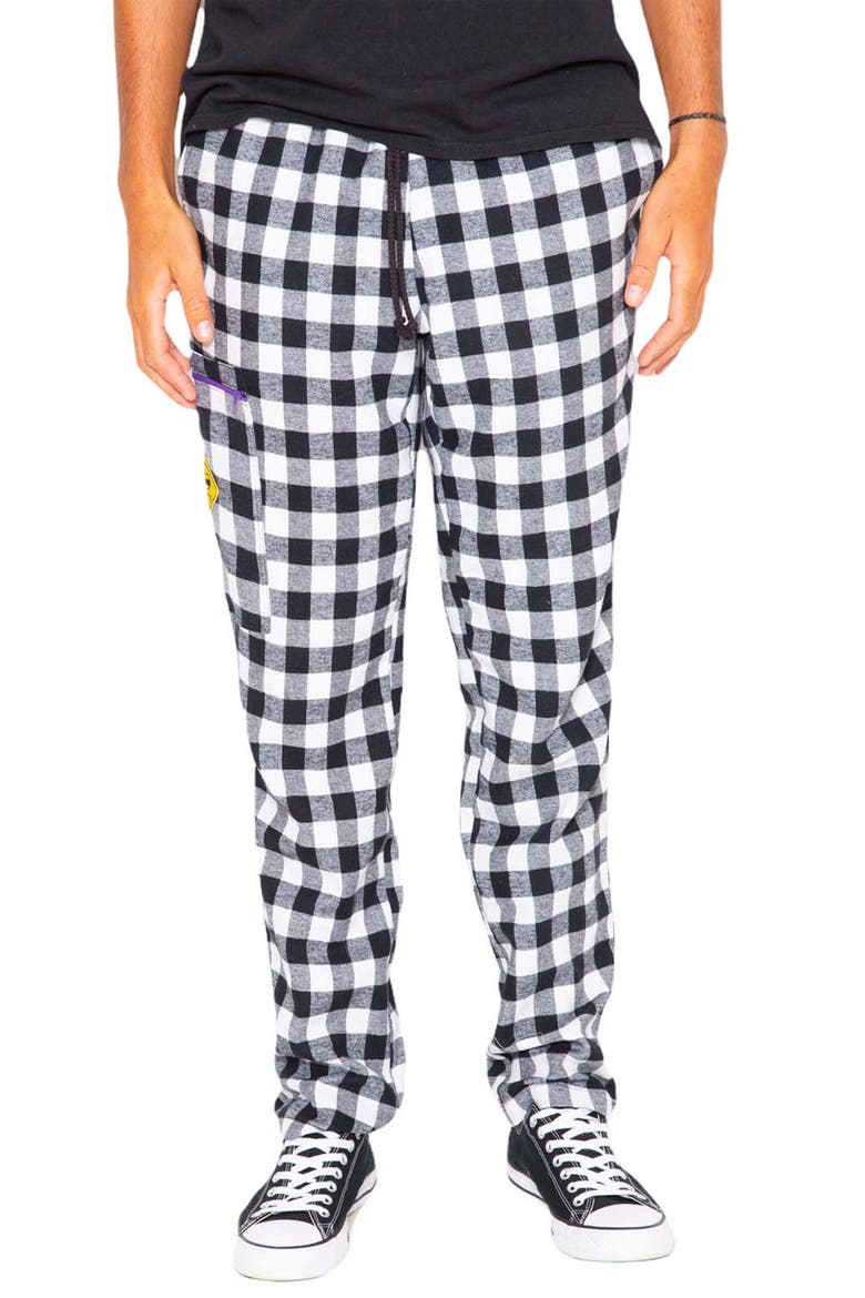 Zip Stash Check Cotton Flannel Pants, Main, color, BLACK/ WHITE