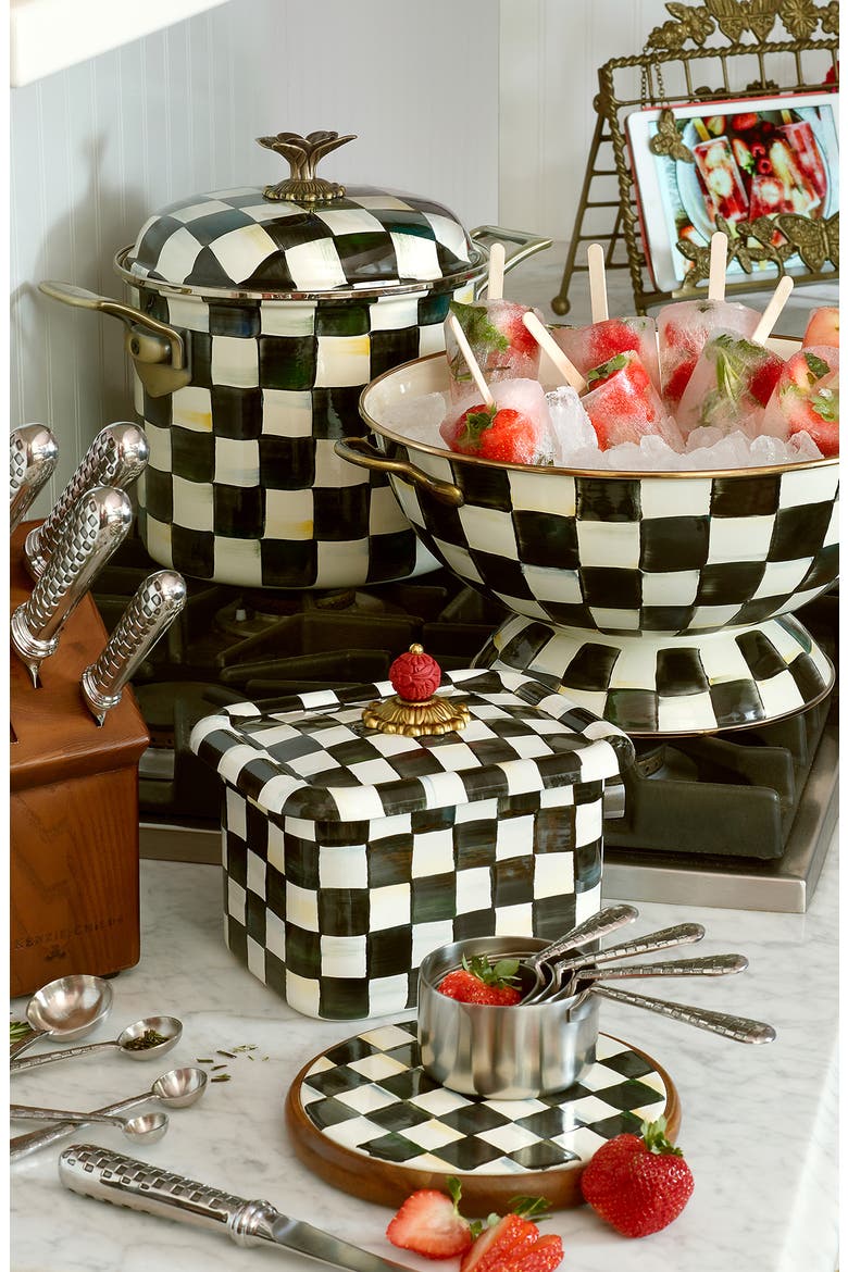 Courtly Check Enameled Steel Recipe Box, Alternate, color, BLACK/ WHITE